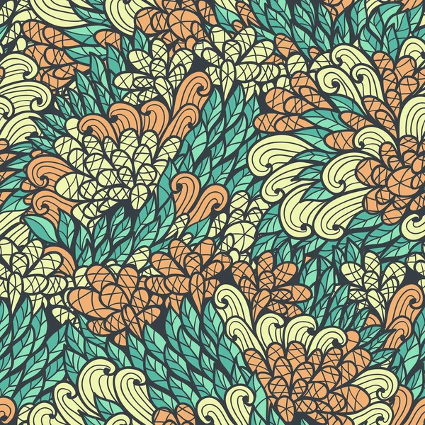 Naadloze floral vinage oranje en blauwe hand getrokken doodle patroon — Stockvector