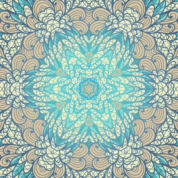 Ručně tažené etnické květinové béžové a modré okrasné vzor Vektorová Grafika