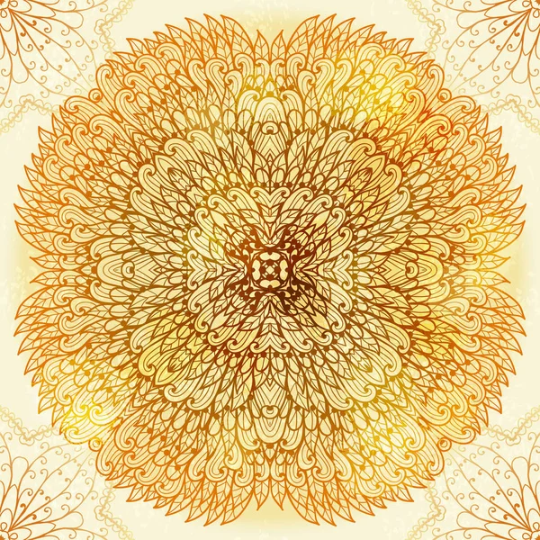 Dibujado a mano étnica circular beige floral mehandi ornamento — Vector de stock