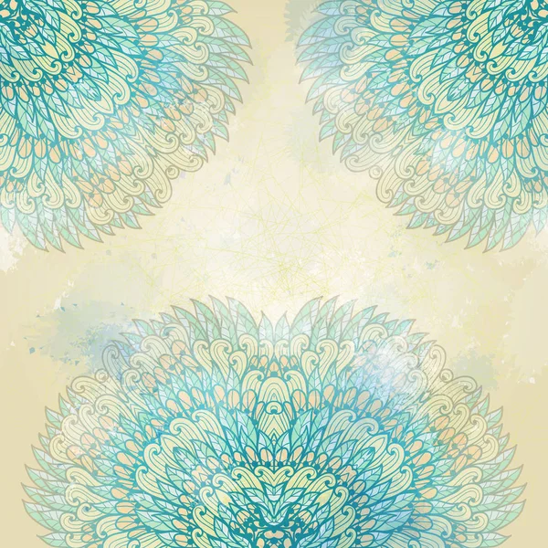 Ornement grunge bleu floral ethnique dessiné à la main et beige — Image vectorielle