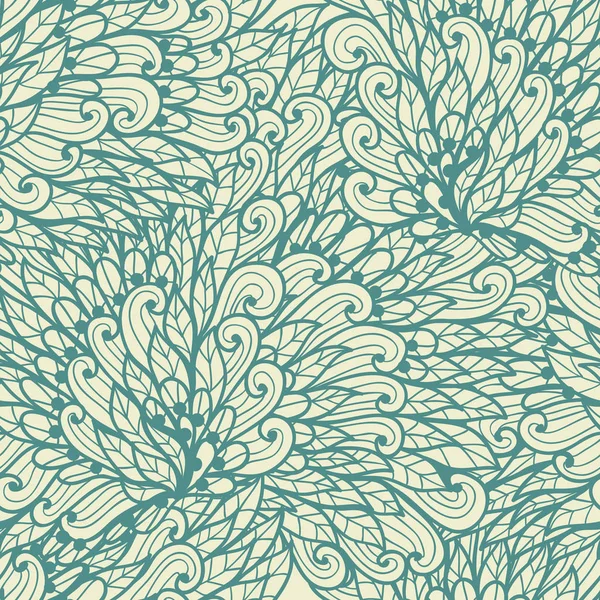 Patrón de garabato azul y beige monocromo floral sin costuras — Archivo Imágenes Vectoriales