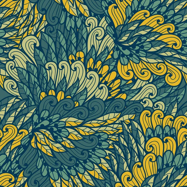 Patter sans couture floral vintage jaune et bleu dessiné à la main — Image vectorielle