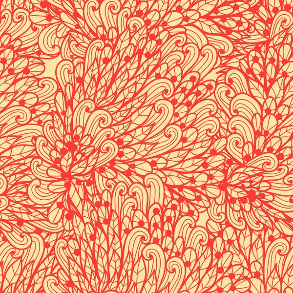 Sans couture floral monochrome rose et beige motif doodle — Image vectorielle