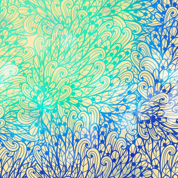 Diseño de tarjeta de invitación floral azul degradado dibujado a mano con swir — Vector de stock