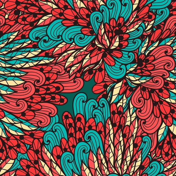 Naadloze floral vinage rood en blauw hand getrokken doodle patroon — Stockvector