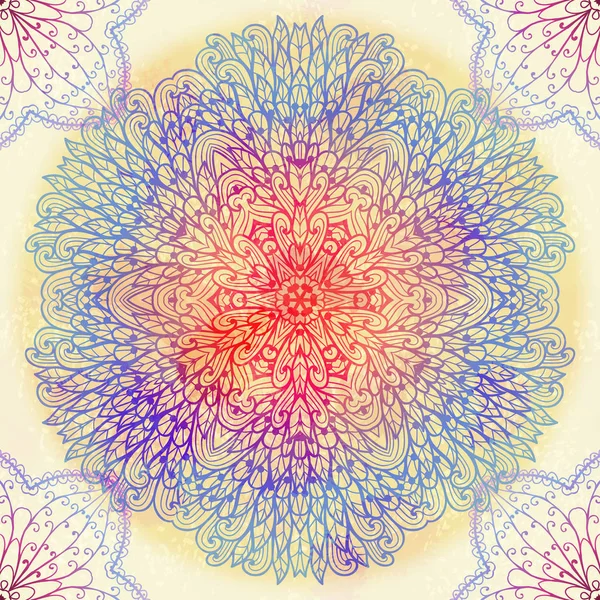 Hand gezeichnete ethnische kreisförmige blaue und rosa Blumenschmuck — Stockvektor