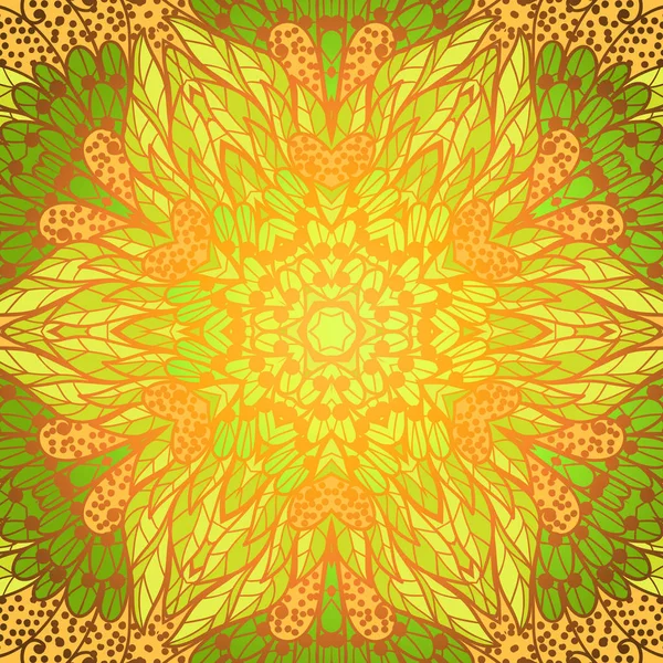 Disegnato a mano motivo etnico floreale arancione e verde ornamentale — Vettoriale Stock