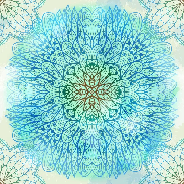 Mão desenhado etnia circular azul inverno floral doodle ornamento — Vetor de Stock