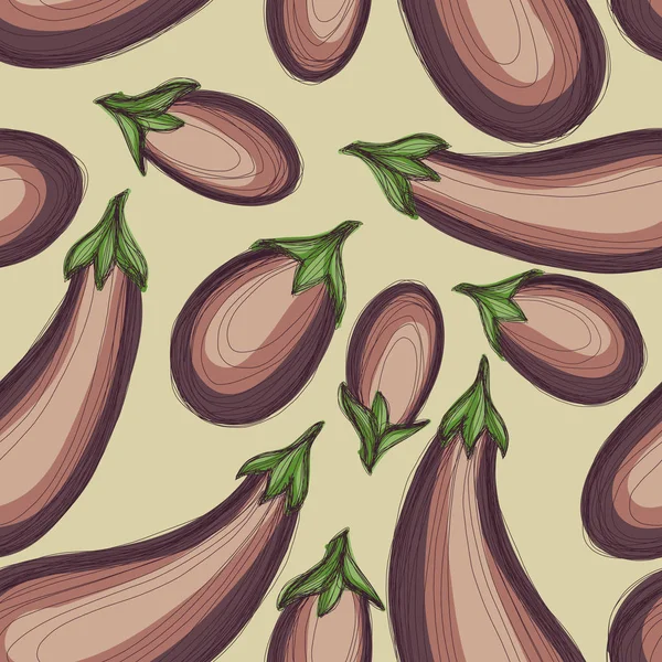 Nahtloser handgezeichneter Hintergrund mit Auberginen — Stockvektor