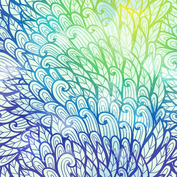 Design de cartão de convite floral azul e verde gradiente desenhado à mão — Vetor de Stock