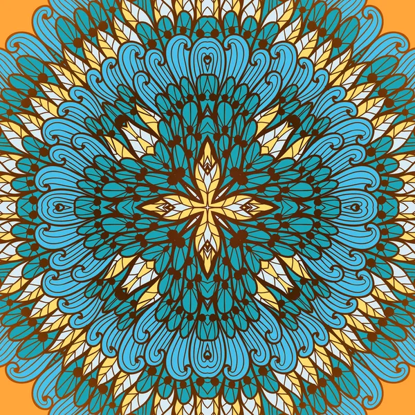 Dibujado a mano patrón ornamental étnico floral amarillo y azul — Vector de stock