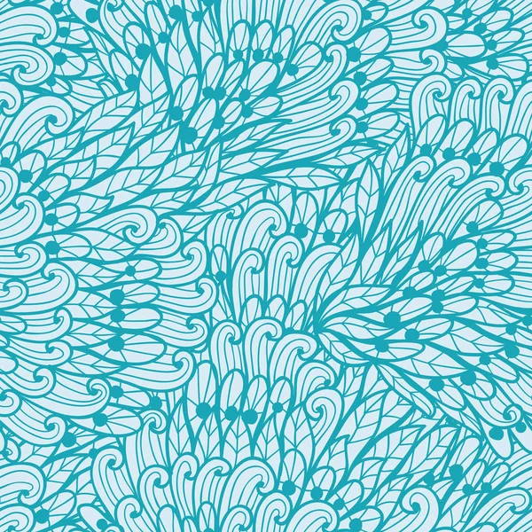 Naadloze floral monochroom blauwe hand getrokken doodle patroon — Stockvector