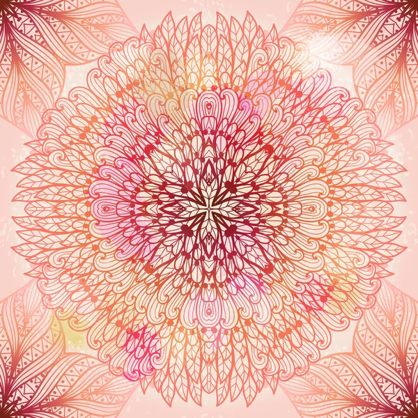 Dibujado a mano étnica circular rosa ornamento floral — Vector de stock