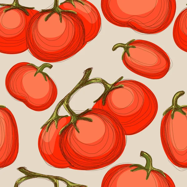 Seamless hand drawn background with red tomatoes — Stock Vector