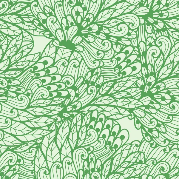 Seamless floral monochrome green doodle pattern — Stock Vector