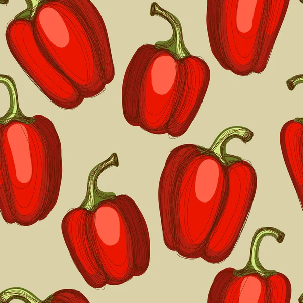 Fond sans couture dessiné à la main avec du paprika rouge — Image vectorielle