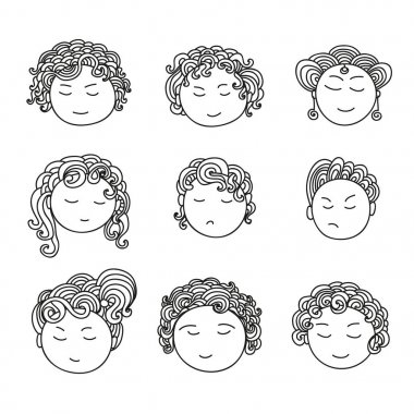 Set of nine different cute hand drawn faces.