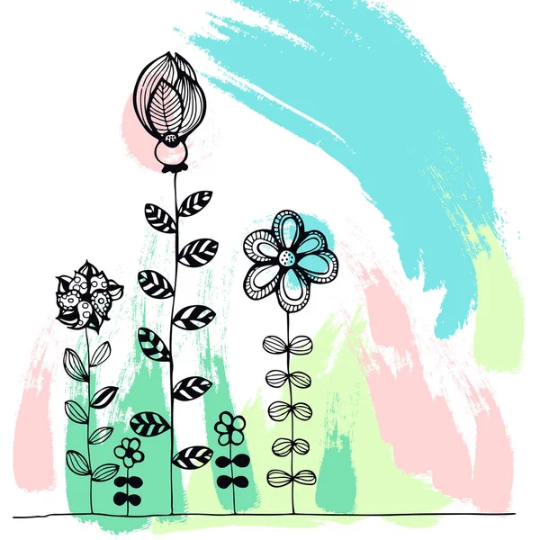 Doodle flores sobre un fondo colorido — Vector de stock