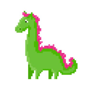 Sevimli yeşil çizgi piksel ejderha. Beyaz arka plan üzerinde güzel karakter.