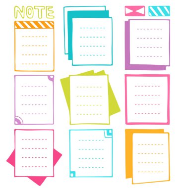 Not defteri, günlük ve planlayıcı için kurşun günlük el çizimi vektör çerçeveleri.