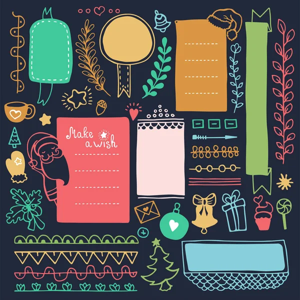 Ensemble de cadres doodle, bannières, éléments floraux et de Noël . — Image vectorielle