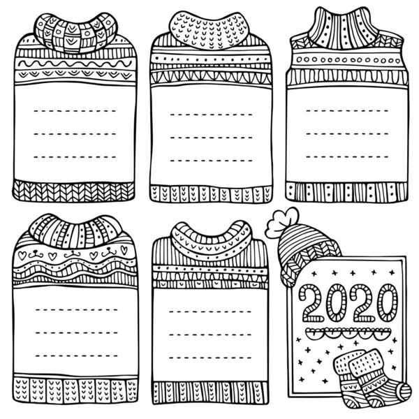 Hand-drawn vector winter frames in the shape of sweaters. — Stock Vector