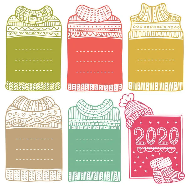 Hand-drawn vector winter frames in the shape of sweaters. — Stock Vector