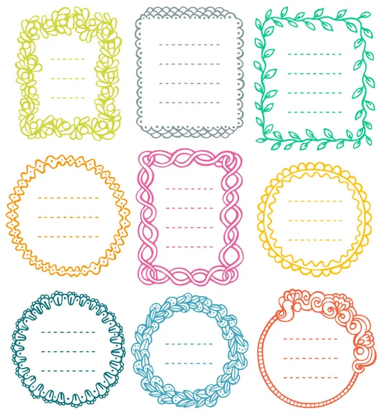 Set van doodle frames voor bullet journal, notebook, dagboek, en planner geïsoleerd op witte achtergrond. — Stockvector