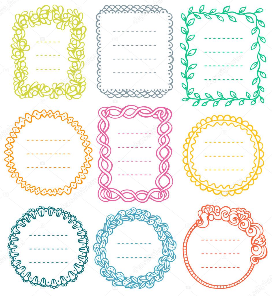 Set of doodle frames for bullet journal, notebook, diary, and planner isolated on white background. 