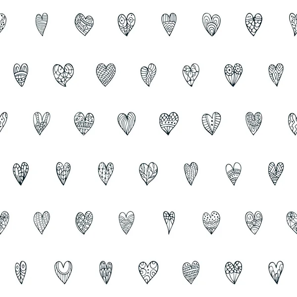 Χαριτωμένο Μοτίβο Χωρίς Ραφή Doodle Διαφορετικές Καρδιές Χειροποίητη Διανυσματική Απεικόνιση — Διανυσματικό Αρχείο