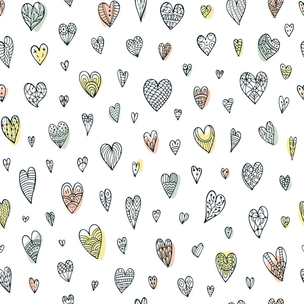 Mignon Motif Doodle Sans Couture Avec Des Coeurs Différents Illustration — Image vectorielle