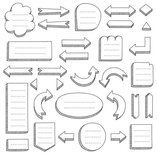 Set Black Hand Drawn Arrows Frames Mind Maps Flowcharts Schemes — Stock Vector