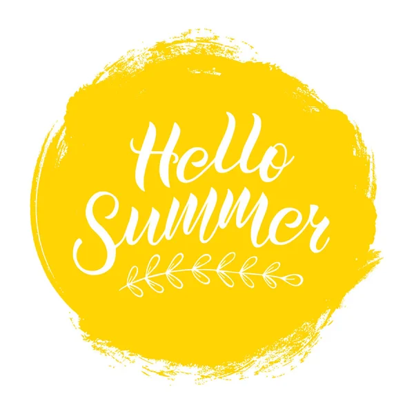 Positive Inspirational Handwritten Phrase Hello Summer Yellow Spot Hand Drawn — Stock Vector