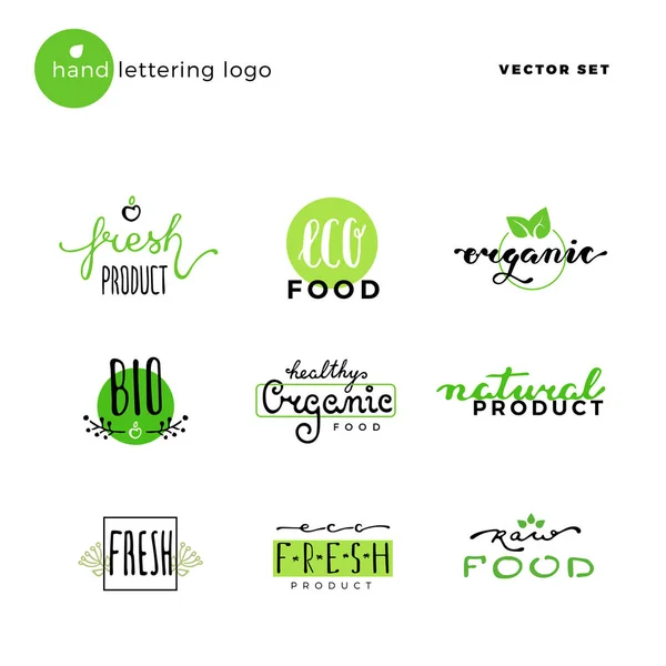 Hand lettering vector logo of vegetarian ecology fresh food. — Stock Vector