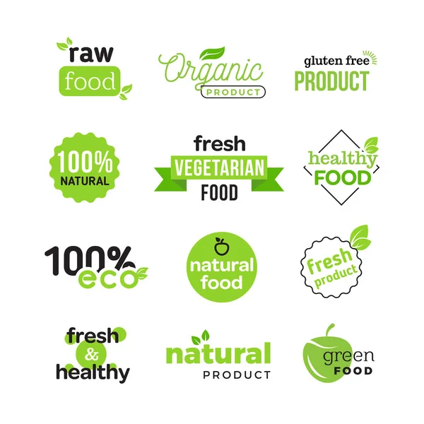 Logo vectorial simple y limpio de alimentos ecológicos verdes, productos vegetarianos frescos — Archivo Imágenes Vectoriales