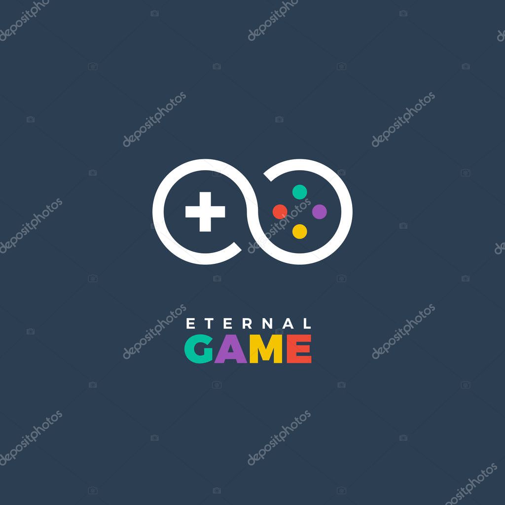 Vector stylized line art logo of gamepad. Gaming concept. Game company logo