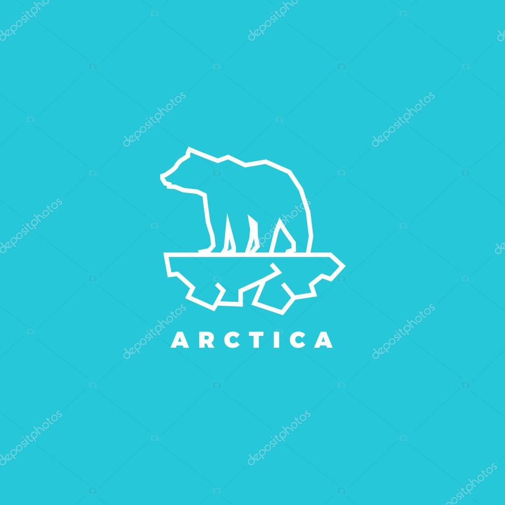 Polygonal geometric outline logo of polar bear on ice