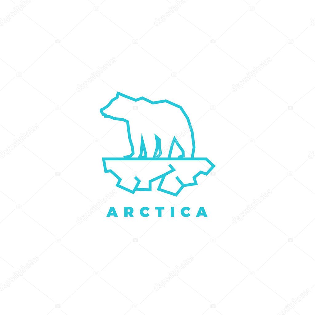 Blue polygonal geometric outline logo of polar bear on ice