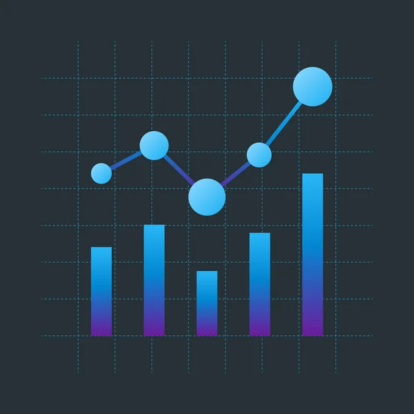 Vector illustration of increasing graph with grid and columns — Stock Vector