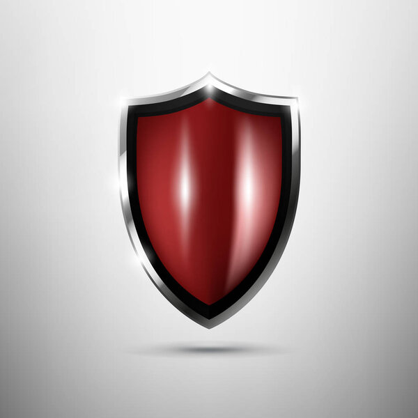 Metal shiny shield. Realistic vector illustration. Logo design template
