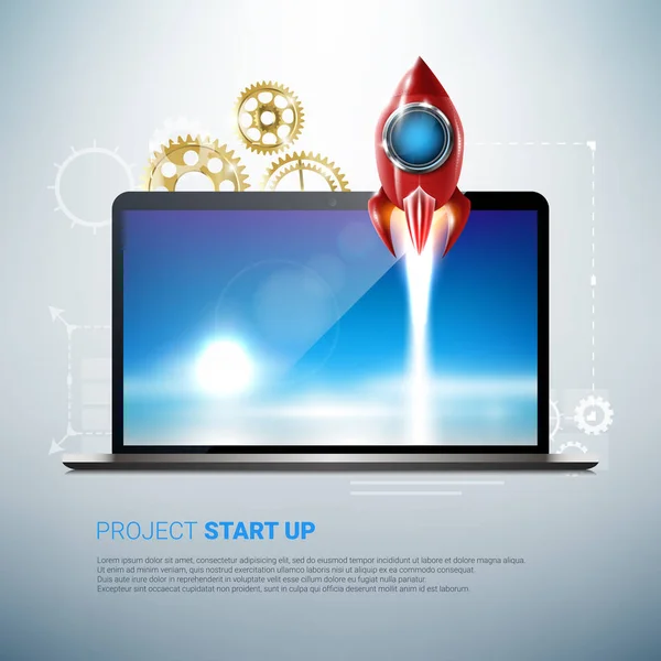 Konsept proje başlangıç. Roket fırlatma--dan laptop. Gerçekçi öğeleri
