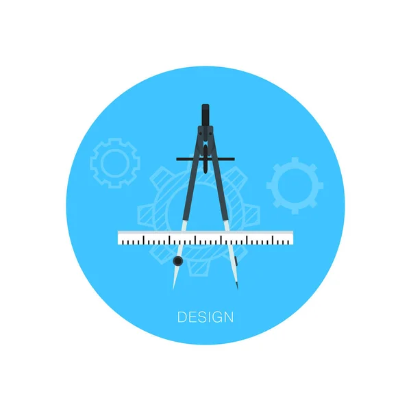 设计概念。绘图圆规上的蓝色圆的长长的阴影。平面矢量图标 — 图库矢量图片