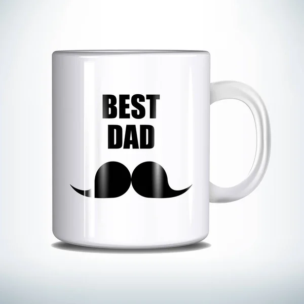 最もよいお父さん印刷と現実的なベクトル白いカップ。幸せな父の日 — ストックベクタ