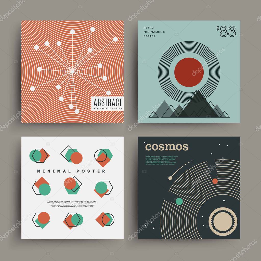 Retro futuristic minimalistic poster with geometric figures and muted colors