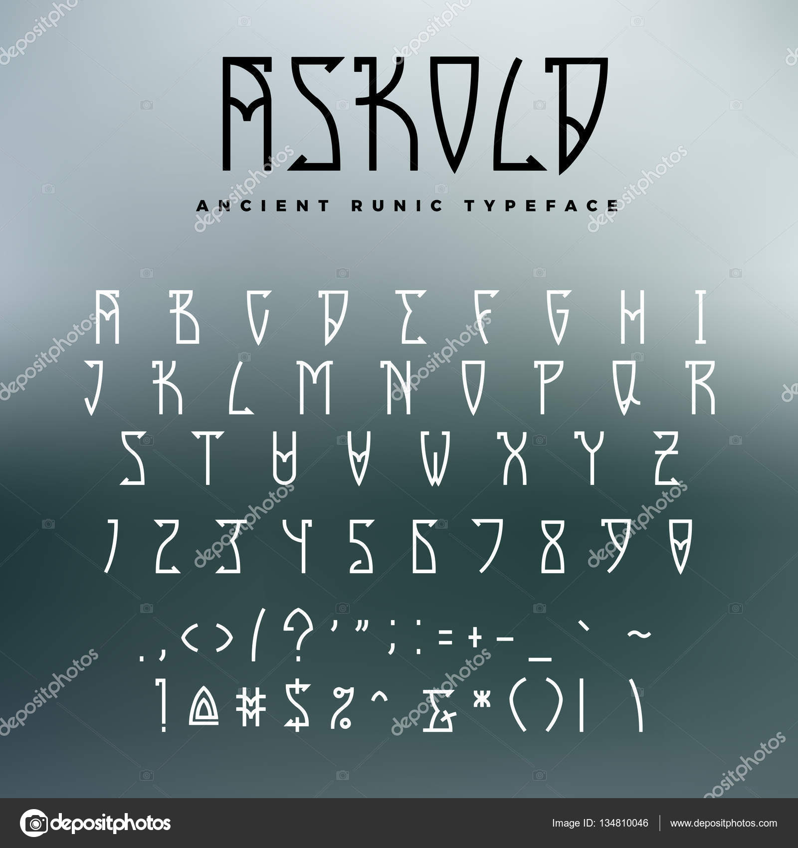 Keltské nebo runové písmo s velká písmena, číslice a další symboly