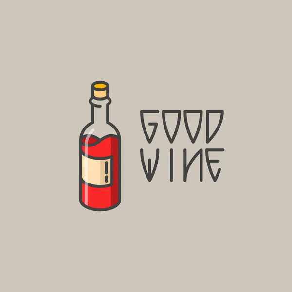 Logo botol anggur. Ilustrasi gambar garis vektor - Stok Vektor