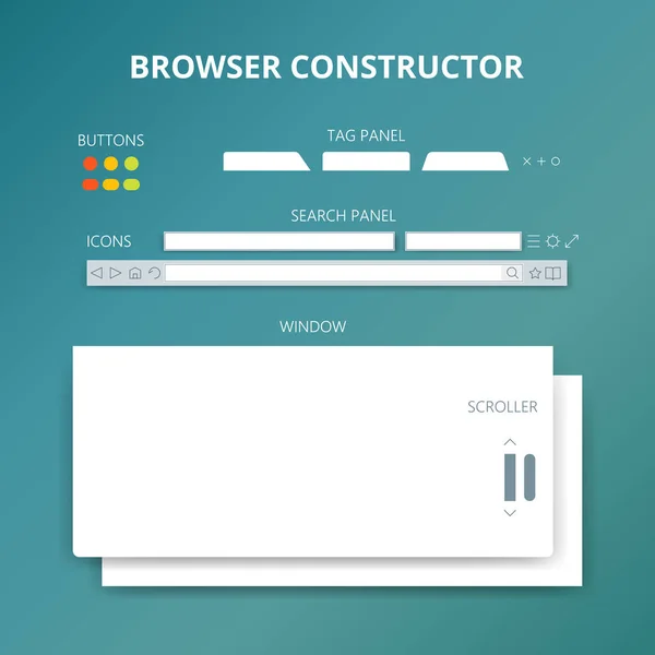 Web browser-elementen. Samenstel van verschillende onderdelen. Platte ontwerp. Vectorillustratie — Stockvector