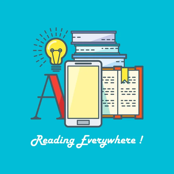 E-book reading concept. Line art vector illustration — Stock Vector