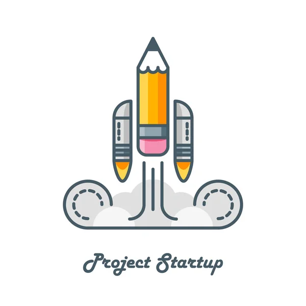 Лінія мистецтва Векторний логотип олівця з ракетними двигунами — стоковий вектор