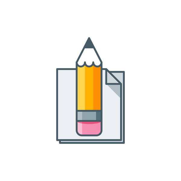 Pencil with notes. Flat lilne art vector icon